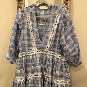 Free People Blue Plaid Blouse